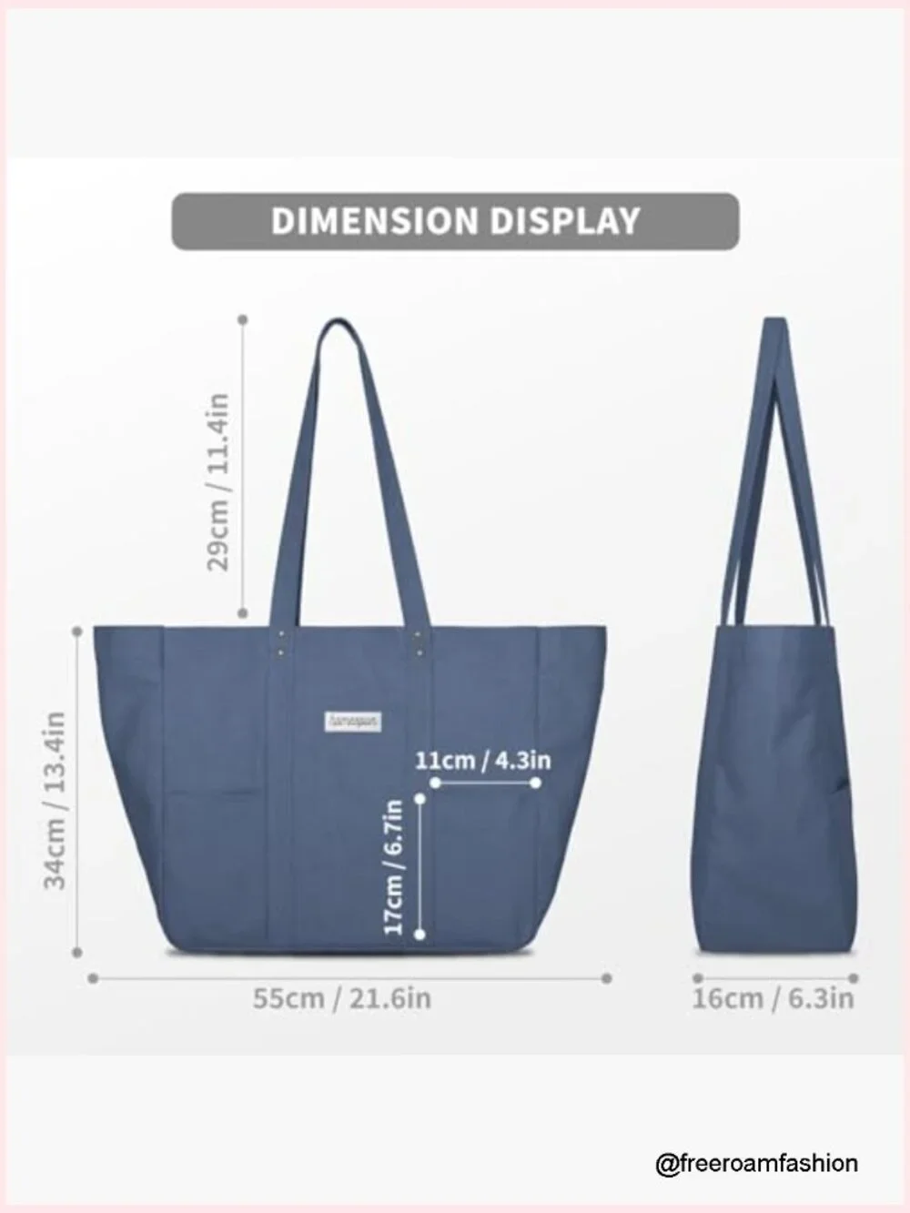 Large Canvas Tote Bag with Laptop Sleeve and Pockets